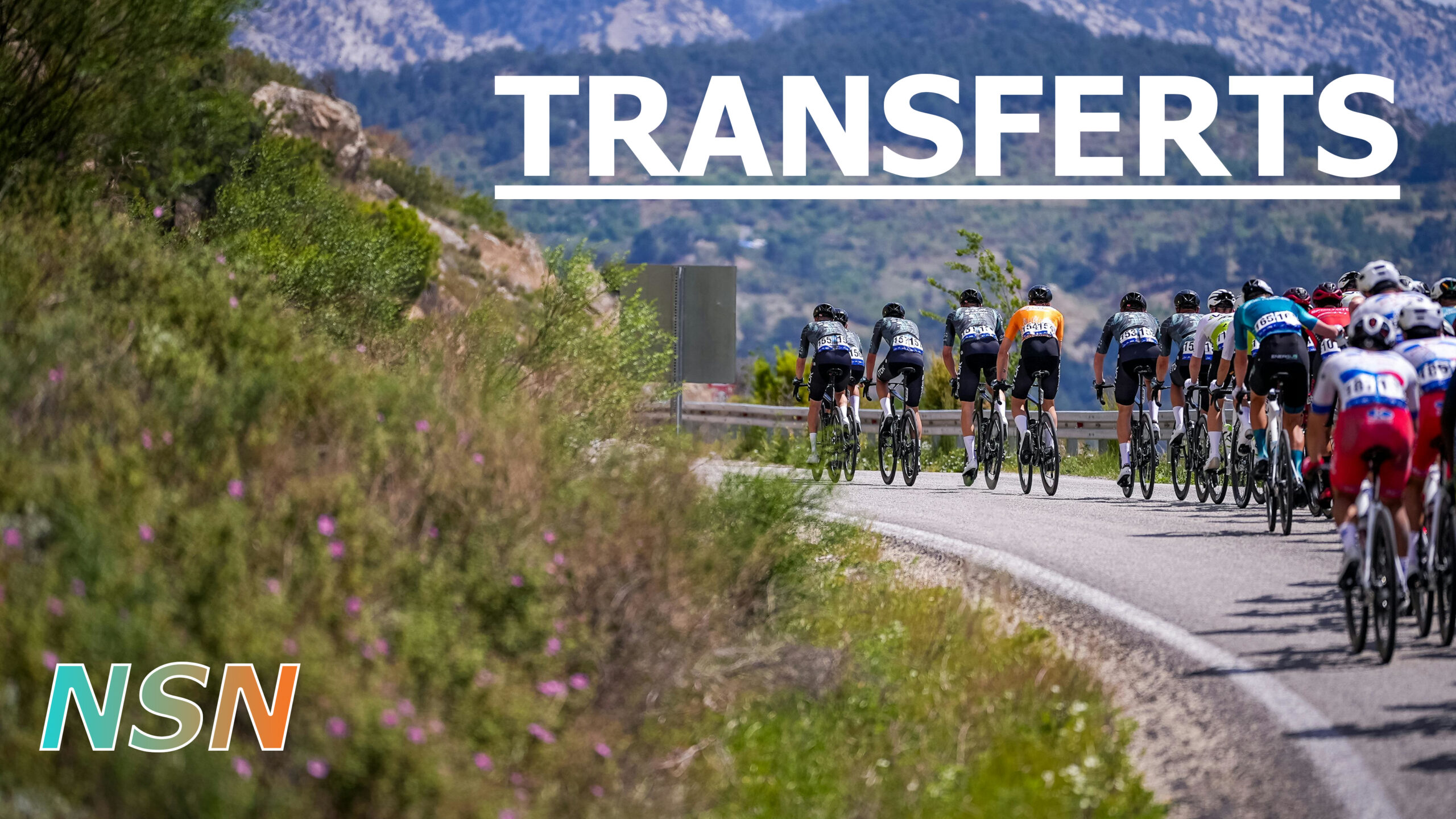 transferts nsn, peloton cycliste à travers la montagne