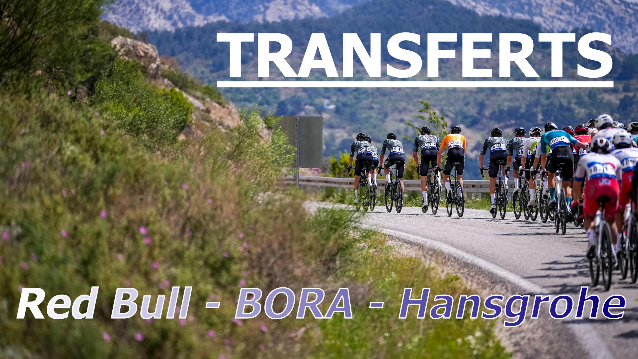 transferts red bull bora hansgrohe, groupe de cyclistes sur une route de montagne